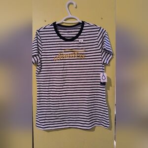 Nautica Kids Black and White Striped Tee with Gold Logo